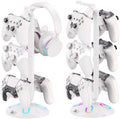 RGB Headphone Stand and Controller Holder With 9 Light Modes - 2 USB Charging Ports, 3.5mm & Type-C - Hanger Accessories for Desk and Gamer (White) by ArtandGame