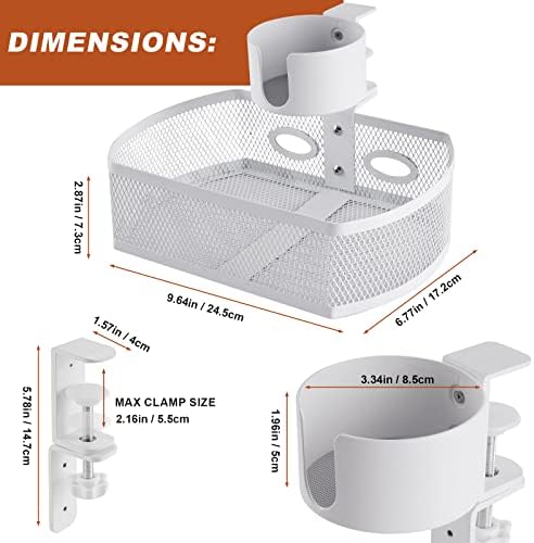 MASTLU Under Desk Organizer,Cup Holder,Table Management Tray, Swivel Pencil Drawer, Office No Drill Steel Organizers,360 Spin Hidden Storage Box with Sturdy C-Clamp,Easy Install (White) - Image 4