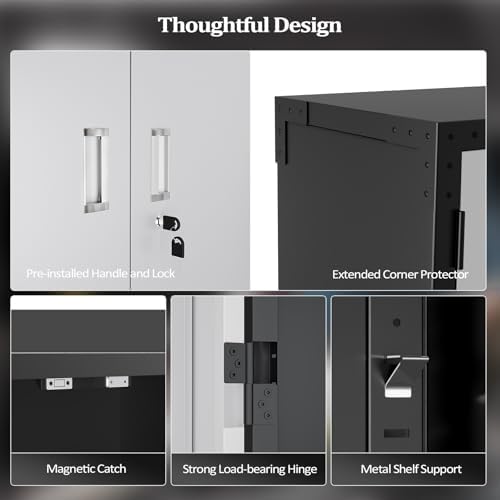 VINGLI 72'' Tall Garage Storage Cabinet, Metal Storage Cabinet with Wheels, Locking Doors and Adjustable Shelves (Black & Silver, 32''W x 16''D x 72''H) - Image 7