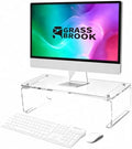 Acrylic Monitor Stand Riser L18.5" x H5" | Multi-Purpose Desk Organizer for Monitor & Laptop, Compatible with PC, Apple Studio Display and Printer, Ideal for Home Workspaces & Office Desks (Transparent） by GRASSBROOK