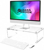 Acrylic Monitor Stand Riser L18.5" x H5" | Multi-Purpose Desk Organizer for Monitor & Laptop, Compatible with PC, Apple Studio Display and Printer, Ideal for Home Workspaces & Office Desks (Transparent） by GRASSBROOK