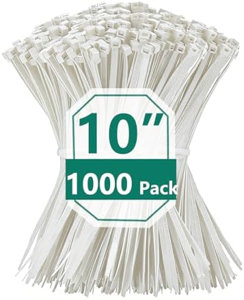1000PCS 10 inch White Zip Ties 75LBS Tensile Strength Self-Locking heavy duty UV Resistant Cable Tie Wraps for indoor and outdoor use by MasiStranth