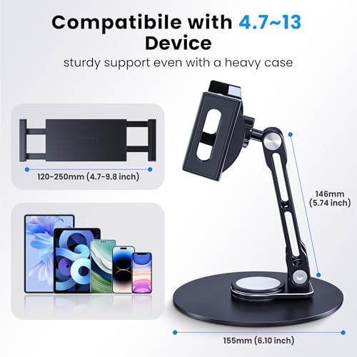 Tablet Stand Holder for iPad, Adjustable with 360 Rotating Base for Desk - Image 6