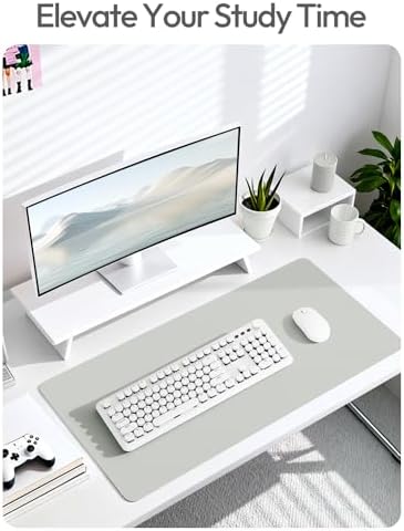 YSAGi Leather Desk Protector, Office Mat, Large Mouse Mat, Non-Slip PU Leather Blotter, Laptop Desk Mat, Waterproof Writing Pad for Office and Home(Light Grey, 63" x 17.2") - Image 6