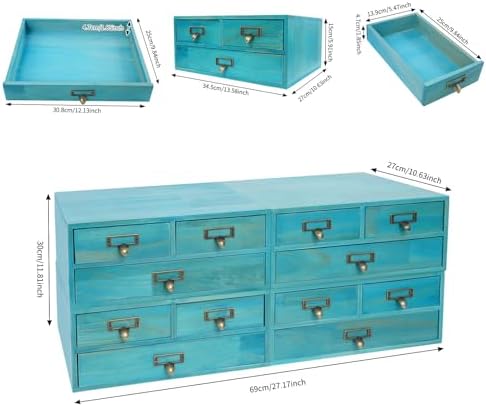 4-Piece Desktop Drawers Stackable Wood Desktop Cabinet with 3 Drawers Tabletop Storage Organization Box Drawer Cabinet for Bedrooms, Offices, Dormitories, Kitchens (Blue) - Image 3