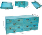 4 Pcs Vintage Desktop Organizer Set, Wooden 12 Drawer Storage Cabinets with Metal Handles & Label Slots, Stackable Apothecary Chest for Office, Herb, Tea, Jewelry and Stationery Organization (Blue) - Image 3