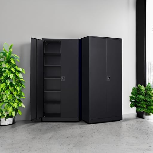 MIIIKO Metal Storage Cabinet with Lock, 71" Tall Black Garage Storage Cabinets with Doors and Shelves, Metal Garage Cabinet Organizer for Home Office,Garage,Commercial,Workshop(Black) - Image 5