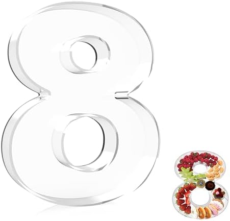 13.8" Extra Large Acrylic Number Charcuterie Board Box, Reusable Fillable Number Cake Candy Dish Display Serving Tray for Birthday Anniversary Party Decoration (8) by RUFHVTY