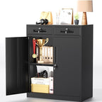 Greenvelly Metal Storage Cabinet with Drawers, 36' Black Steel Garage & Office Storage with Doors and Adjustable Shelves, Locking Metal Tool Cabinet by Greenvelly