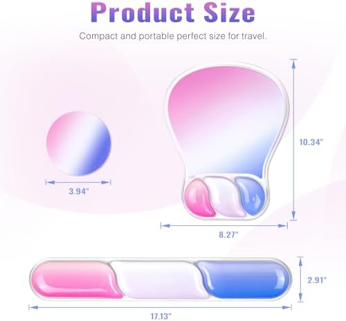 Ospelelf Mouse Pad with Wrist Rest Set Gel Ergonomic Keyboard Wrist Support Anti-Slip Rubber Bottom Office Women Desk Accessories for Computer, Laptop and Gaming, Pink and Blue - Image 6
