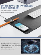 25W Wireless Fast Charging Mouse Pad with Foldable Phone Holder, 2nd Gen 3-in-1 Wireless Charging Desk Mat 35.4" x 15.7" Large Waterproof Desk Pad for Office, Gaming & Home - Image 4