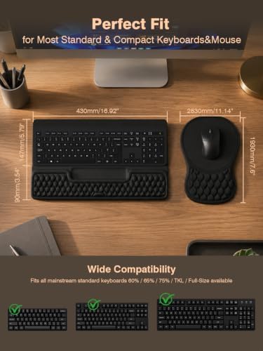 Ergonomic Keyboard and Mouse Pad Combo with Stand/Wrist Rest, Black - Image 6