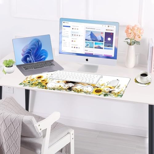 Large Keyboard Mouse Pad Set, Extended Mouse Pad+Keyboard Wrist Rest Support, Memory Foam Ergonomic Easy Typing, 4Pcs (31.5×11.8 in) Desk Pad Set for Office Home,Deer and Sunflowers - Image 3