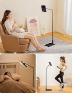 Viozon Tablet Floor Stand-Flexible Long Arm Tablet&Phone Holder,360° Angle Adjustable,Aluminum Alloy,Bedside,Sofaside,Desk,Compatible with 3.5-11 inches iPad,Kindle, iPhone 16 15 Plus/Pro Max -Black - Image 2