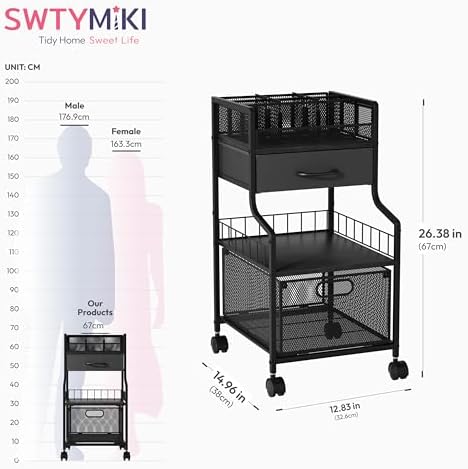 SWTYMIKI Under Desk Storage Cart- Art Storage Cart with Drawers & DIY Divider - Office Cart Organizer Under Desk Shelf, Craft Rolling Cart for Office, Craft Room & Studio Black - Image 3
