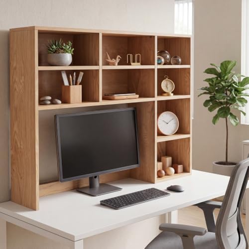 Vercraft Natural Wood College Desktop Bookshelf Dorm Desk Hutch Organizer - Image 6