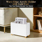 Acrylic Magazine Holder, Magazine Rack Floor,Sleek White Stylish Organizer with Luxe Gold Metal Feet and Wave Edge Design Space Saving Storage for Books Newspapers Office Supplies,Home Office(White) - Image 2