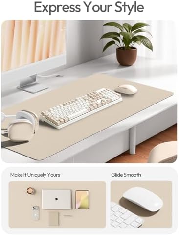 YSAGi Leather Desk Protector, Office Mat, Large Mouse Mat, Non-Slip PU Leather Blotter, Laptop Pad, Waterproof Writing Pad for Office and Home (Eggshell, 47.2" x 23.6") - Image 2