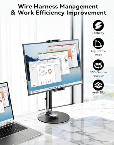 Portable Monitor Stand Large Clamp - Heavy Duty Aluminum Body Support up to 4.4LBS 16" 17.3" 18.5 inch 360° Rotating Base Swivel Foldable Desk Stand for iPad Holder Tablet Mount for Kitchen/Travel - Image 6