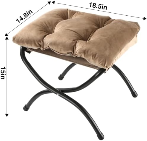 15" Upholstered Folding Foot Rest Stool with Foldable Metal Frame Khaki - Image 5