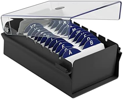 Acrimet Index Business Card Size File Holder Organizer Box Metal Base Heavy Duty (AZ Index Cards and Divider Included) (Black Color with Clear Crystal Plastic Lid Cover) by Organizingyourlife