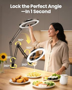 Pro Bright Overhead Ring Light with Clamp for Desk, Plug-in Powered for Stronger Lighting, Flexible Arm Phone Mount for Video, Cooking, Crafts & Livestream (18W) - Image 3