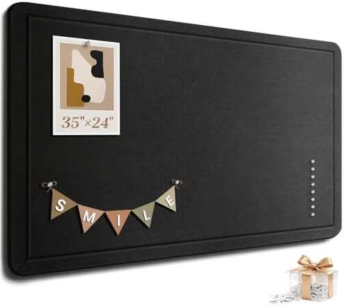 Large Bulletin Board, 35 X 24 Inches Felt Cork Board with 40 Pushpins, Foldable Felt Notice Pin Board Photo Display Board with Self-Adhesive Tape for Office Home School (Black, 35x24 inch) by Subeauty