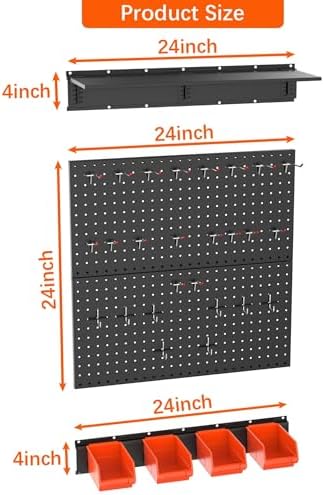 TORACK Garage Metal Pegboard with Accessories, Tools Organizer Peg Board with Pegboard Hooks, Wall Mounted Bins, Tool Storage Pegboards for Wall(Black) - Image 3