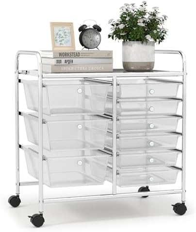 LDAILY 9 Drawer Rolling Storage Cart, Rolling Cart with Drawers for Classroom, Art Supply Craft Organizer on Wheel with Metal Frame & Handles for Home Office School by LDAILY