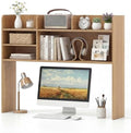 LDAILY 3-Tier Desktop Bookshelf, Wooden Desk Hutch for Computer Monitor Up to 32 Inch, Desk Organizer Shelf with Adjustable Shelf & 6 Storage Shelves, Desk Display Rack for Home Office Dorm (Natural) by LDAILY