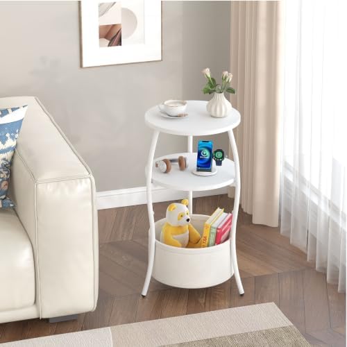 sthemc 3-Tier Small Round End Table Livingroom with Basket for Small Places - Image 4