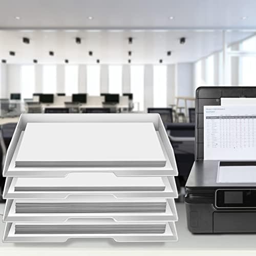 Acrimet 4 Tier Paper Organizer Letter Tray – Plastic Stackable Desk File Organizer, Side Load Paper Sorter for Letter/A4 Office File Folder Holder – White - Image 4