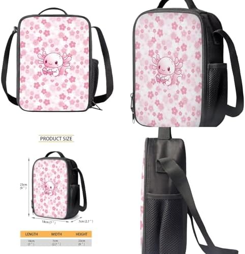 Unisex School Backpack 4Pcs, Cartoon Travel Daypack & Pencil Case & Lunch Bags & Cup Sleeve Lightweight Large Capacity for Kids Teen Pink Axolotl - Image 4