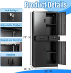 BESFUR Metal Storage Cabinet with 2 Drawers and Adjustable Shelves, 71" H Locking Storage Cabinet for Office, Garage, Home, School, Utility -Black - Image 3