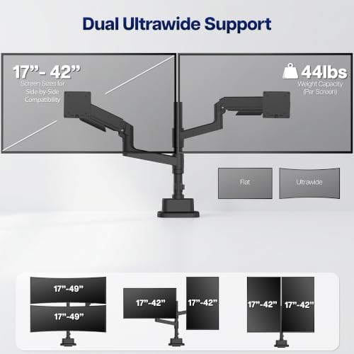 VIVO Black Dual Ultrawide Desk Mount, Up to 49 inch Screens, STAND-V200V-P - Image 5