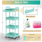 Goovilla 4 Tier Rolling Utility Cart Organizer with Removable Drawer, Blue - Image 4