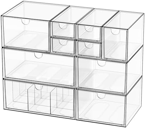 Clear 10-Drawer Stackable Desk Organizer Storage Set by Yashong
