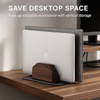 Walnut Vertical Laptop Stand, Dual Slot Wood Laptop Holder for Desk - Image 4