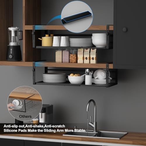 AmonHouseware 2Pack Expandable Under Shelf Storage Basket Organizer,Black - Image 6