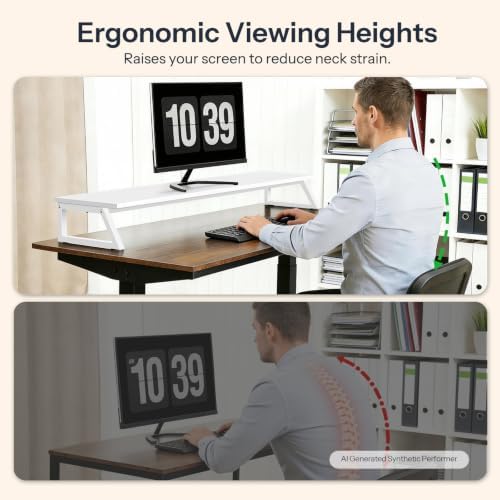 HOOBRO Dual Monitor Stand Riser, 39 Inch Large Computer Monitor Stand for 2 Monitors, Computer Monitor Riser, Desk Shelf Organizer for Office Desk, Accessories, White WW121CJ01 - Image 4