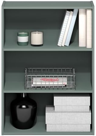 Furinno PASIR Book Shelf, 3-Tier Bookshelf, Storage Shelves Bookcase, 9.7 x 23.7 x 31.5, for Living Room, Bedroom, Home Office, Sage Green - Image 5