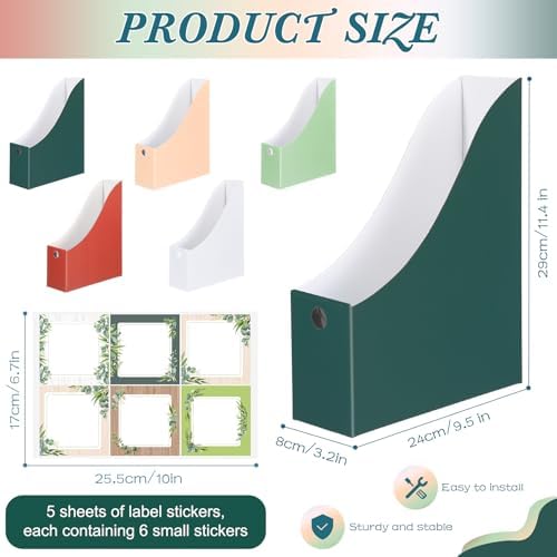 Pasimy 25 Pcs Greenery Cardboard Magazine File Holder Magazine Organizer Book Bin with Label Sticker Multicolor File Storage Box for Desk Shelves Document School Classroom Home Office Supplies - Image 2