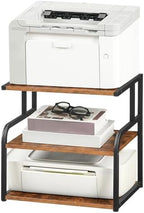 HOOBRO Printer Stand, 3-Tier Desktop Printer Table, Under Desk Printer Storage Office Organizer, Storage Rack with Adjustable Shelf, for Home Office, Kitchen, Living Room, Rustic Brown BF06PS01 - Image 2