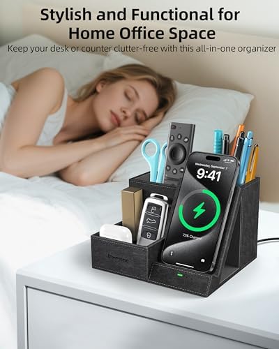 Wireless Charger with Desk Organizer, 3 Compartments and 1 Phone Stand - Image 6