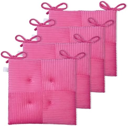 Office Stacking Chair Cushions 4 Pack, Corduroy High Density Foam Kitchen Seat Cushions with Ties, Square 17" x 17" Indoor Non-Slip Dining Chair Pads, Pink, 4pcs by Zalvox