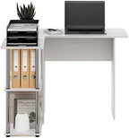 Furinno Abbott L-Shape Desk with Bookshelf, White Oak/Chrome - Image 3