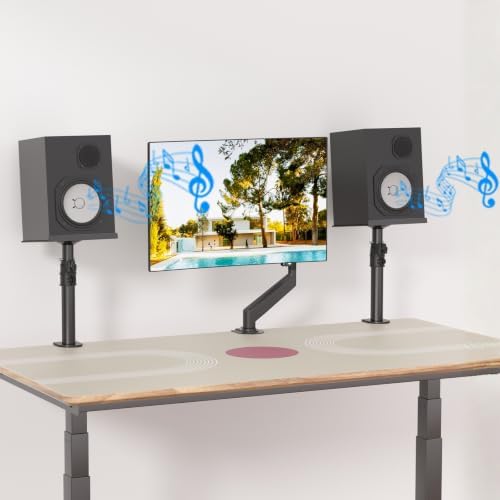 suptek Tall Clamp-on Speaker Stands Desk Mount, Height Adjustment, Tilt, Swivel, 9.6 x 8.8 Trays, Universal Audio Holders for Computer and Bookshelf Speakers, Elevated Sound, 2 Pack, Black, SDM001H - Image 3