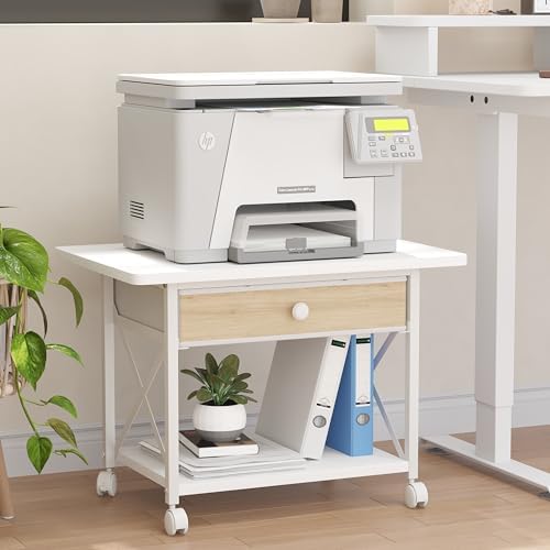 EasyCom Large Printer Stand with Fabric Storage Drawer and Locking Wheels by EasyCom