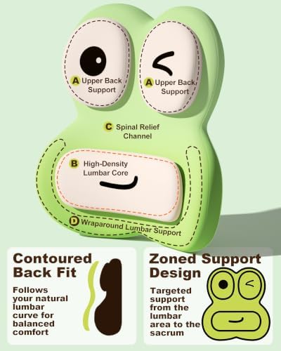 Cute Frog Lumbar Support Pillow for Office Chair, Memory Foam Back Cushion - Image 2
