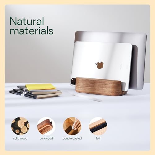 Laptop Stand Vertical Laptop Holder for Desk - All MacBook Vertical Stand up to 0.7'' Thick - Handmade MacBook Holder of Natural Wood (Single Oak) - Image 4